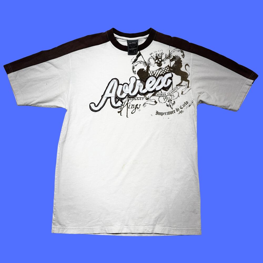 Vintage Avirex Shirt Large White/Black Skull Embroidery Y2K 2000s Streetwear
